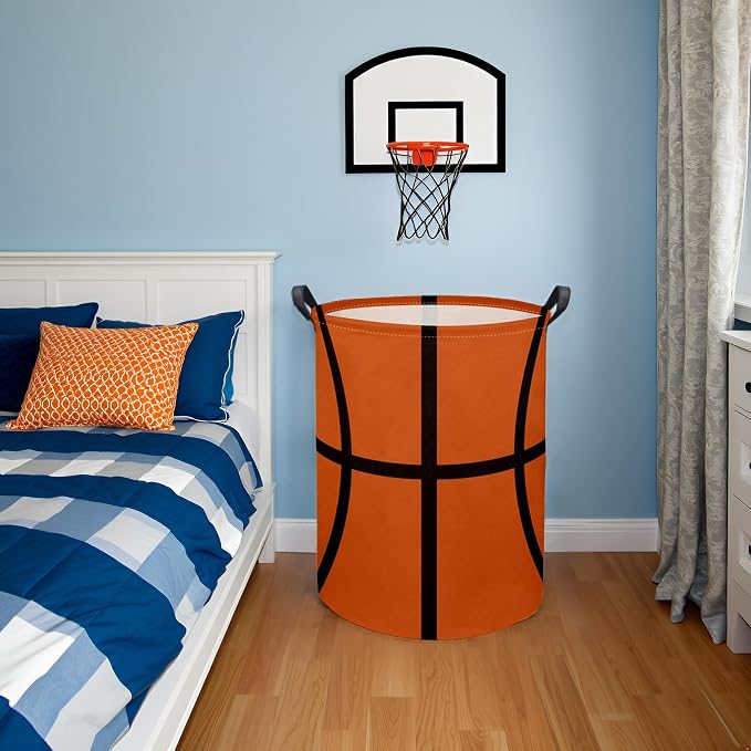 HIYAGON Basketball Kids Laundry hamper Baby Hamper for Nursery Boy and Girl Kids Cute Kids Toys Storage Bin Organizer Basketball Room Decor for Home(Basketball Pattern) - Image 2