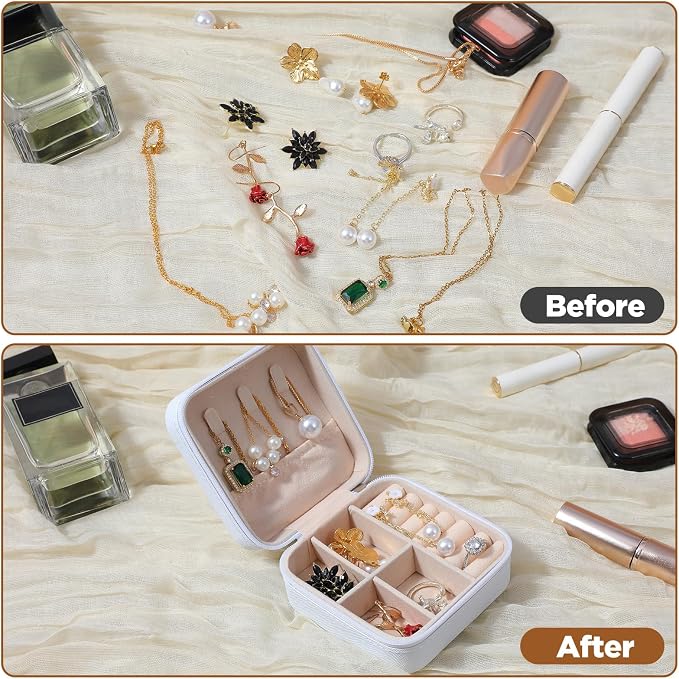 Mini Travel Jewelry Case, Portable Jewelry Organizer Box, Multi-Compartment Storage for Earrings, Necklaces, Rings, Gift for Women, Girls, 8 Pcs, 4 Colors - Image 4