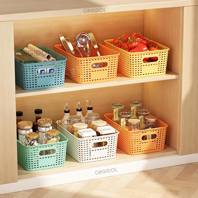ORGIDOL Plastic Storage Basket with Lids 10 Pack Stackable Colorful Storage Bins Containers with Lid, Decorative Storage Boxes for Organizing Shelves, Drawers, Playroom, Classroom, Office, Closet - Image 4