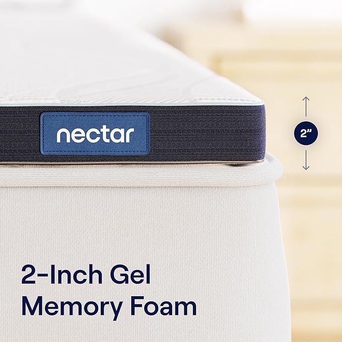 Nectar Soft Mattress Topper - King - 2" Gel Memory Foam Mattress Topper - Breathable & Comfortable - Back Pain Relief