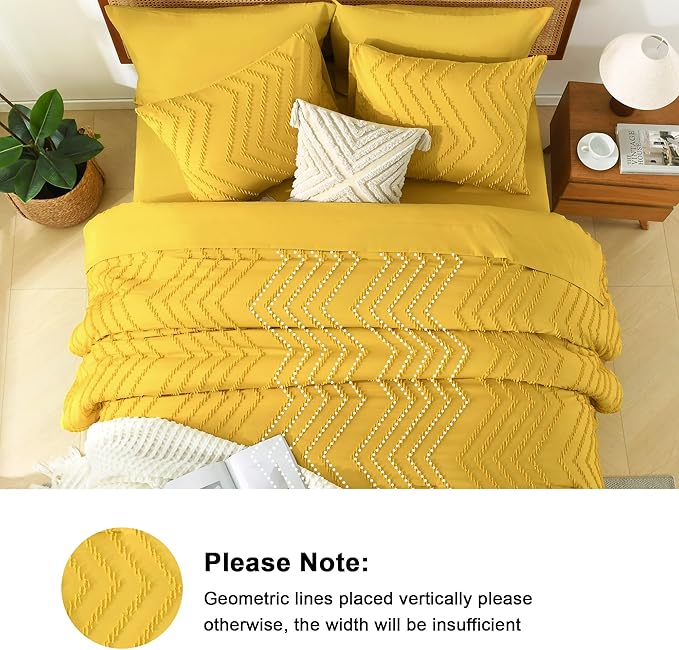Litanika King Size Comforter Set with Sheets Mustard Yellow - 7 Pieces Bed in a Bag King Chevron Tufted Complete Bedding Sets with Comforter, Sheets, Pillowcases & Shams