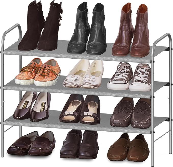 Simple Houseware 3-Tier Shoe Rack Storage Organizer, Grey – Space-Saving Shoe Shelf, Holds 9–16 Pairs, Sturdy Metal Frame, Easy Assembly – Closet, Entryway, Bedroom Shoe Storage Solution - Image 4
