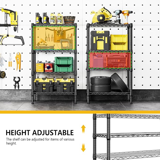 M MZG 1000 lbs 4 Tier Shelf Metal Storage Shelves Wire Rack Closet Organizers for Garage Kitchen Bathroom Laundry Black 11.8" D x 25.6" W x 45.5" H - Image 7