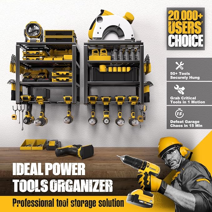 Spampur Power Tool Organizer Wall Mount, Heavy Duty 420LB with 8-Slot Drill Holder - All-in-One Garage Storage for Workshop, Christmas Gift for Men, Dad, DIYers, 15 Min Quick Assembly - Image 2