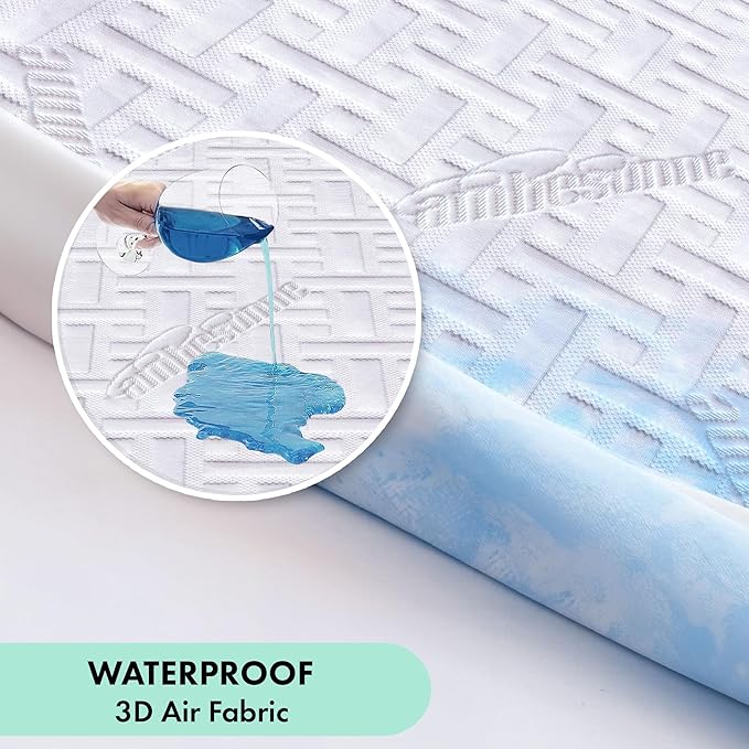 Ambesonne Fitted Non-Slip Mattress Protector with 8''-21'' Deep Pocket 100% Waterproof 3D Air Fabric Fiber Cover Soft and Noiseless Bed Pad for a Hotel Quality Comfortable Sleep, Full