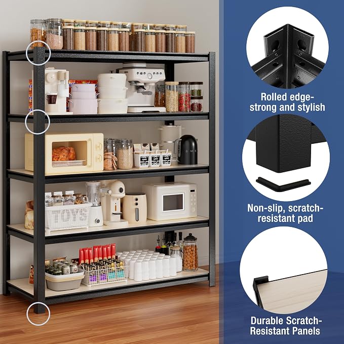 WORKPRO House 5-Tier Shelving Unit, Adjustable Heavy Duty Storage Shelves, Wood Grain Pattern, Waterproof Board, 3000lbs Boltless Shelving for Kitchen, Living Room, Garage, 48"W x 24"D x 72"H, Black - Image 6