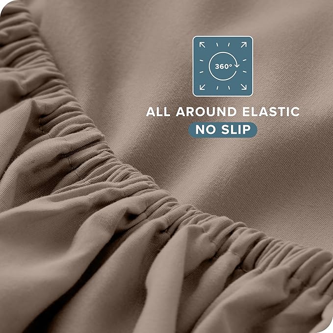 Bare Home Split Head Flex King Sheet Set - 1800 Ultra-Soft Microfiber Bed Sheets - Double Brushed - Deep Pockets - Easy Fit - 4 Piece Set - Bedding Sheets & Pillowcases (Taupe)