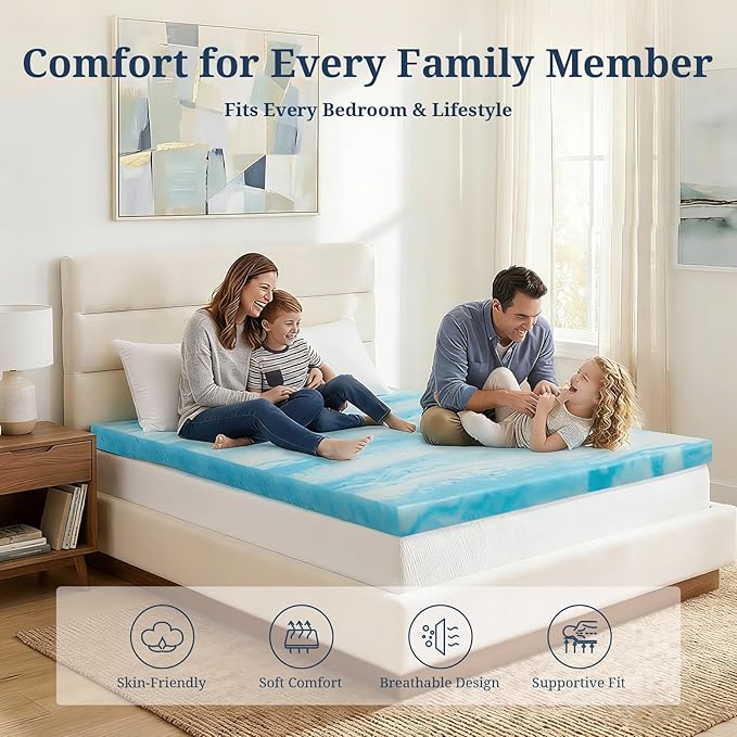 IULULU Twin Size Mattress Topper, 3 Inch Gel Memory Foam Topper, Pressure Relief & Cooling, CertiPUR-US Certified