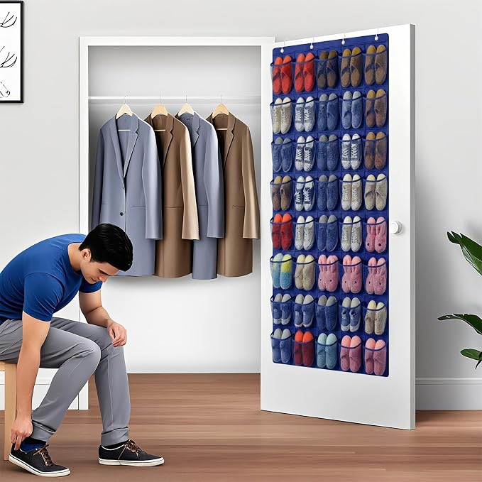 40-Pocket Over the Door Shoe Organizer - Large Mesh Pocket Hanging Shoe Organizer,Behind the Door Shoes Storage Holder Hanger - Image 5