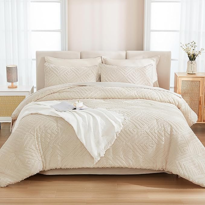 Andency Bed in a Bag Queen Beige- 7 Pieces Queen Comforter Set Bedding Comforter Sets, Tufted Lightweight Fluffy Bed Set with Comforter, Sheets, Pillowcases & Shams for All Season