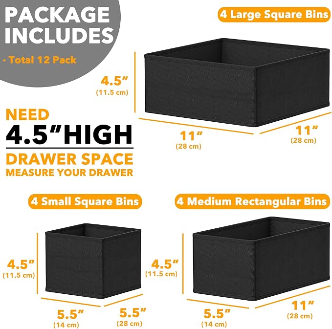 SpaceAid Drawer Organizer Clothes, 24 Pack Dresser Organizer Bins for Nursery, Closet Organization and Storage Dividers for Clothing, Baby Clothes, Underwears, Socks (Black) - Image 6