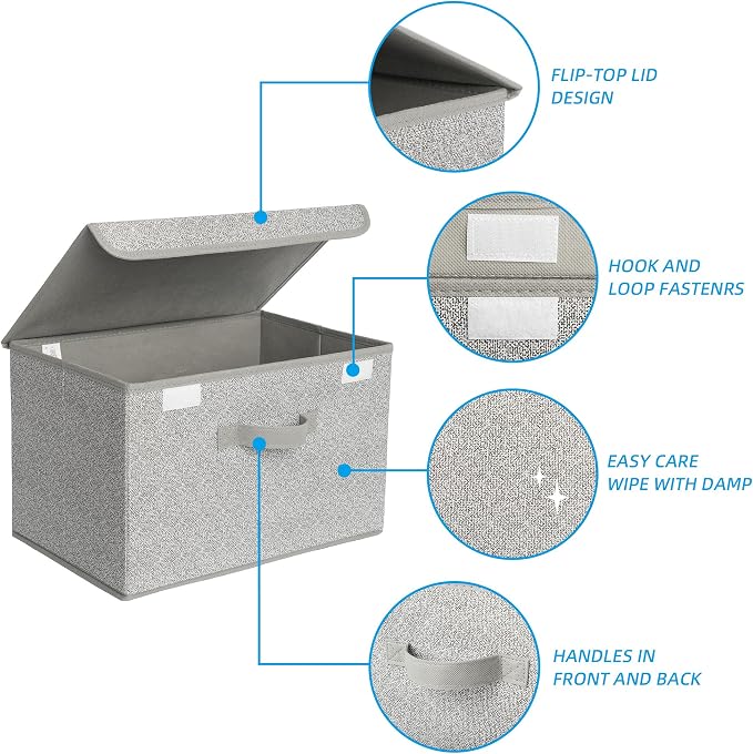 GRANNY SAYS Storage Baskets with Lids, Clothes Storage Boxes, Fabric Storage Bins, Keepsake Box, Closet Organizers and Storage, Gray, 2-Pack - Image 5
