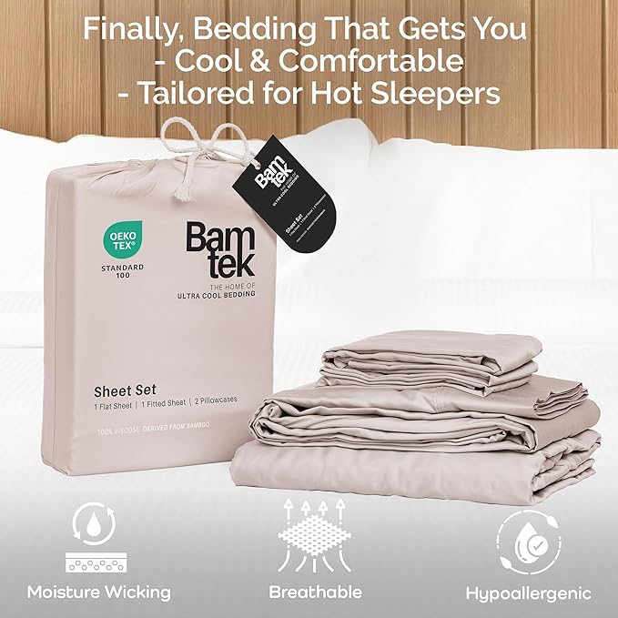 Viscose Bamboo Sheets Queen Size 4PC Set - Cooling Bedding for Hot Sleepers with Moisture Wicking Technology - Silky Soft 18 Inch Deep Pocket - Blush 60"x 80"