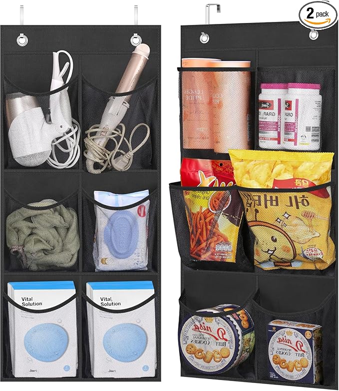 KIMBORA 2 Packs Narrow Over the Door/Wall Shoe Organizer, Small Hanging Shoe Rack for Closet with Clear Mesh Pocket for Bathroom, RV, Pantry, Camping (Black) by KIMBORA