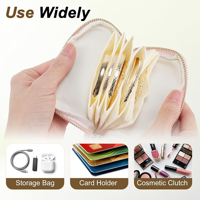 VOCOSTE Travel Jewelry Case, Portable Jewelry Organizer with 6 Independent Layers, Small Pouch Bag for Necklace Bracelet Rings Earring Storage, Women Gift Idea, Pink - Image 2