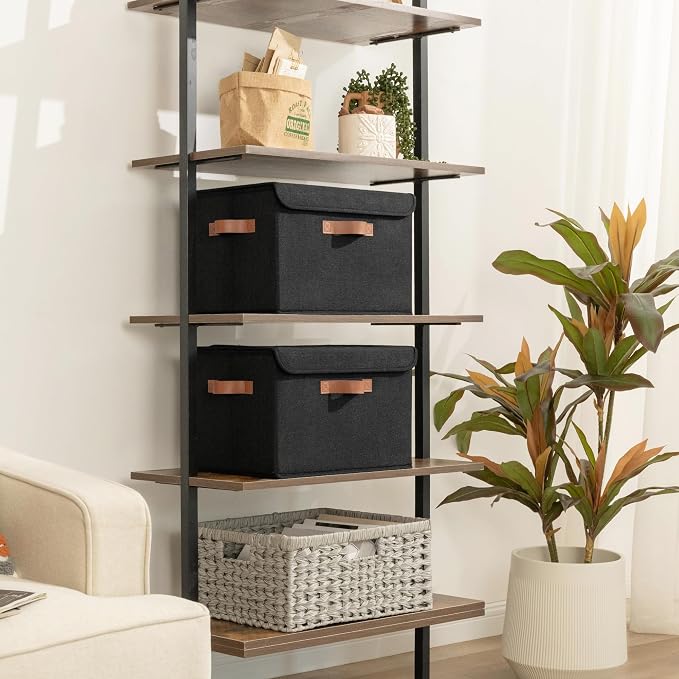 GRANNY SAYS Storage Bins with Lids, Decorative Storage Boxes with PU Handles, Black Storage Bin, Linen Closet Organizer, Shelf Baskets, Fabric Storage Bins for Clothes - Image 2