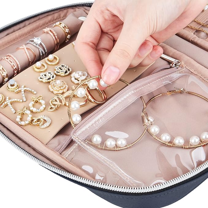 BELALIFE Travel Jewelry Organizer, Portable Jewelry Storage Case for Earrings, Rings, Necklaces, Bracelets, Blue-Gray - Image 4