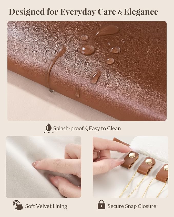 Lolalet Travel Necklace Organizer, Tangle-Free Necklace Case for Travel, Leather Foldable Roll Up Jewelry Storage Bag for Necklaces Chains Bracelets, Mothers Day Gift - Image 5