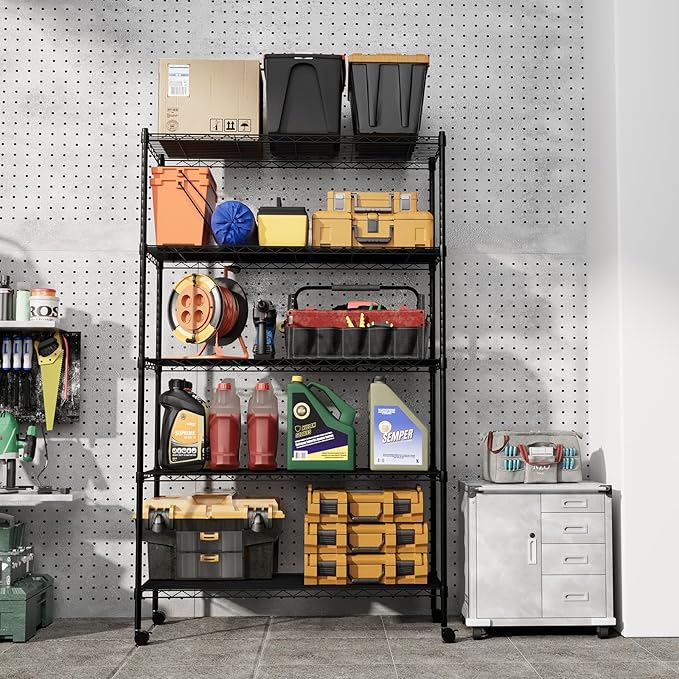 Simple Deluxe Heavy Duty 5-Tier Storage Shelving Unit, 35.83" W x 13.98" D x 61.02" H, 1250 Lbs Loading Capacity, Black - Image 2