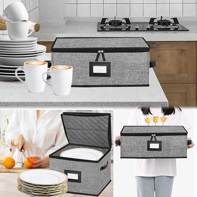 5 PACK China Storage Containers-Quilted Mug Storage and Moving Boxes for Dishes,Dish Packing Supplies for Moving,Dinnerware &Accessories,Holds a total of 48 plates (4 sizes) and 12 cups(Grey) - Image 8