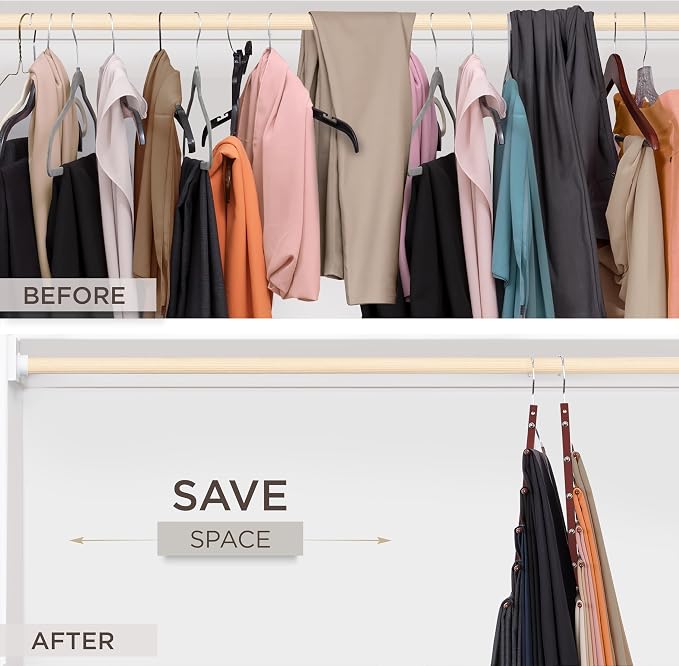 MORALVE Pants Hangers Space Saving - 2 Pack European Beechwood Scarf and Jean Hangers - Closet Organizer and Space Saver Pant Rack, Leggings Hanger, and Scarf Holder with 360° Swivel Hook - Image 3