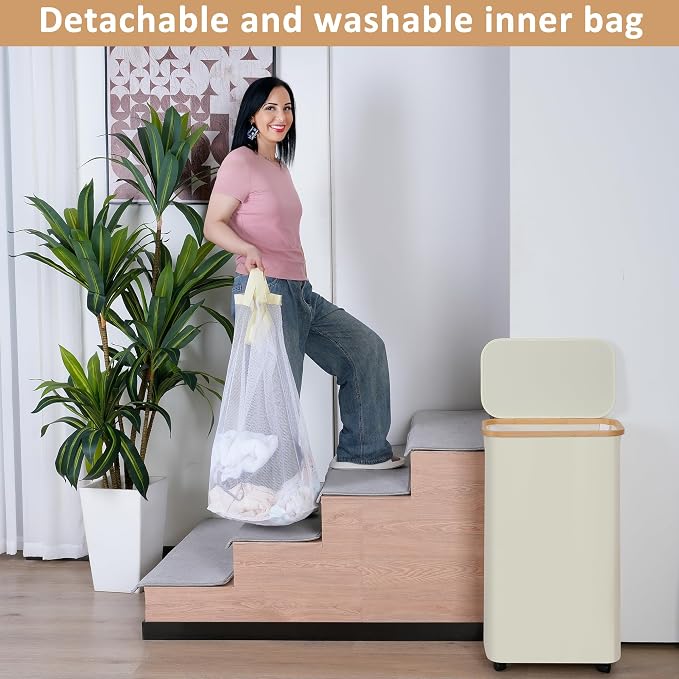 iEGrow 75L Slim Laundry Hamper with Wheels,Clothes Hamper for Laundry,Laundry Basket with Lid & Inner Bag,for Laundry Room, Bedroom, Dormitory Organization,Black - Image 5