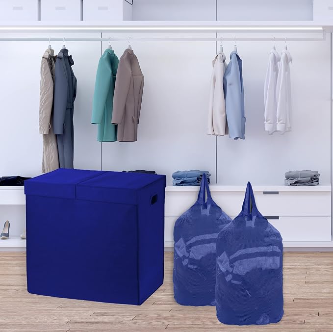 Simple Houseware Double Laundry Hamper with Lid and Removable Bags, Dark Blue - Image 3