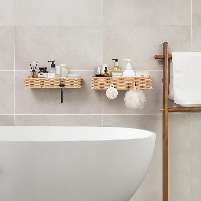 GRANNY SAYS Shower Caddy Hanging, 2 Pack Bathroom Shelves for Shower, Waterproof Shower Shelf for Inside Shower, Shower Shelves for Organization and Storage, Wicker Shower Rack for Home Decor, Natural - Image 3
