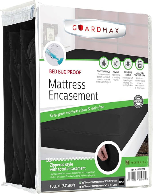 Guardmax Jersey Knitted Full XL Zippered Mattress Encasement - Waterproof & Bed Bug Proof Mattress Protector - Comfortable, Soft, and Noiseless Zippered Bedding - Dust Mite P0roof (54 x 80 x 12)