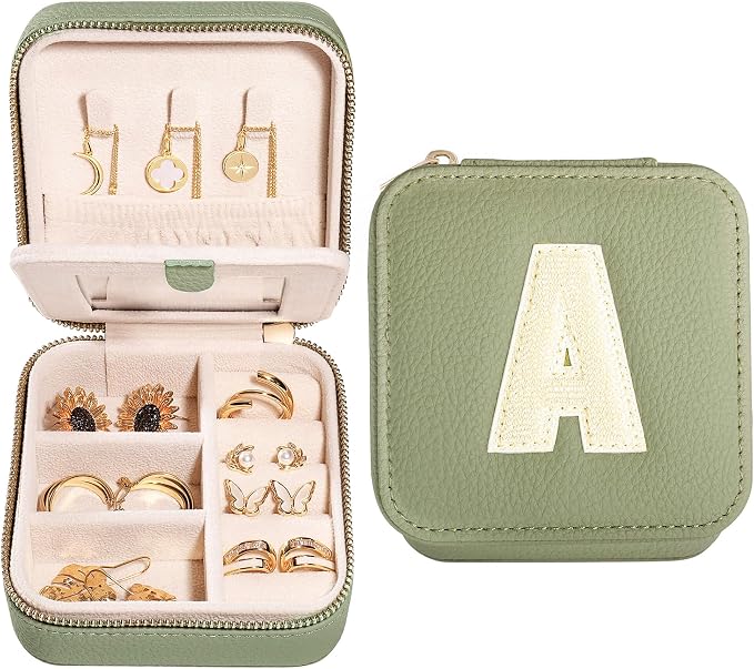 S.Leaf Initial Travel Jewelry Case Jewelry Boxes for Women Small Jewelry Box Travel Jewelry Box Jewelry Gift Boxes Jewelry Travel Case Jewelry Organizer Box Portable Travel Jewelry Case Letter A by SLeaf