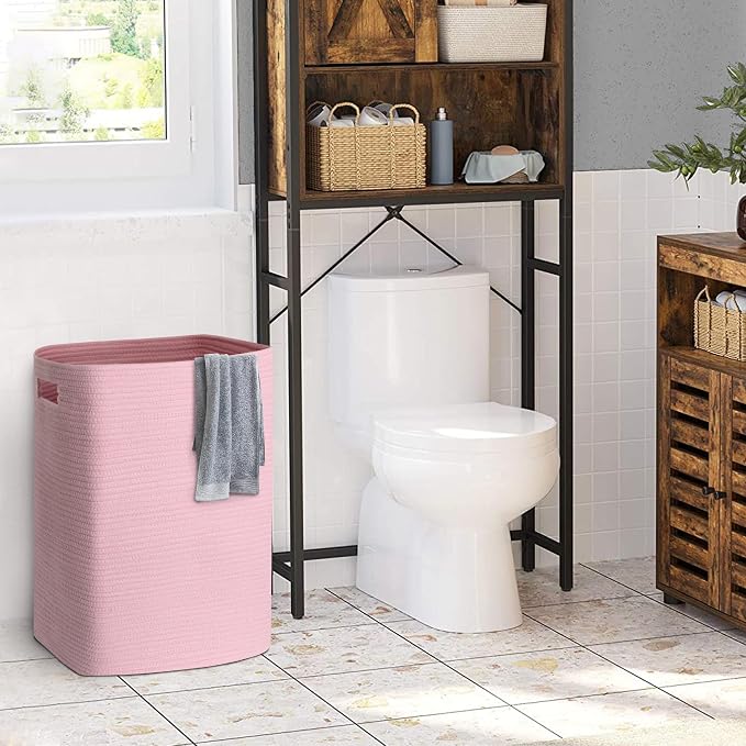 MEGASKET Large Laundry Hamper 16"x13"x22" - Tall Woven Laundry Basket, Cotton Rope Dirty Clothes Hamper, Baby Kids Nursery Wicker Laundry Basket, Bedroom Aesthetic, Soft Laundry Bin, Pink Hamper, 75L - Image 7