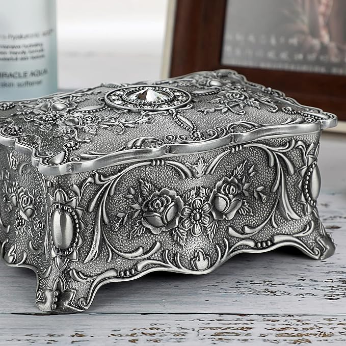 Hipiw Vintage Jewelry Organizer Box - Metal Trinket Storage Box Ornate Treasure Chest Box Jewelry Decorative box Keepsake Gift Box Case for Women,4.9"x3.4"x2.7" - Image 4