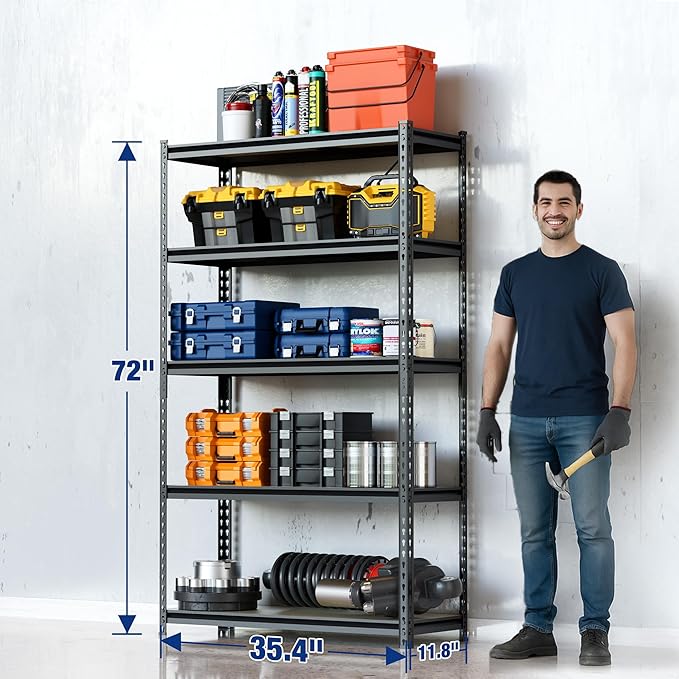 WORKPRO 5-Tier Storage Shelf, 72" H Heavy Duty Adjustable Garage Shelving Unit 2180LBS Capacity, for Basement, Kitchen, Pantry, 35.4”Wx11.8”Dx72”H, Black - Image 2