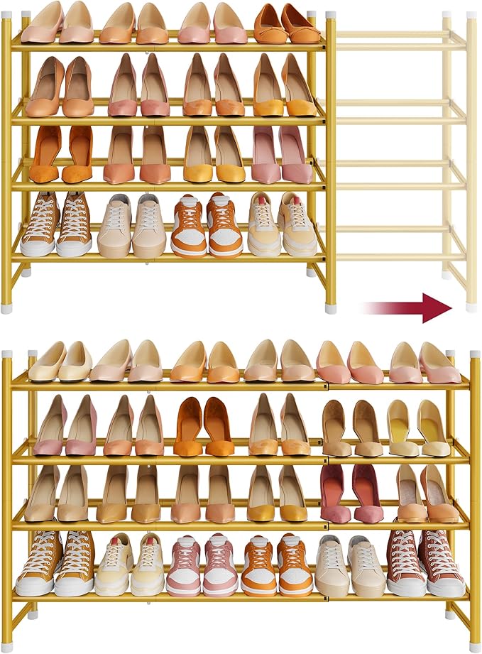 Tajsoon Expandable Shoe Rack for Closet 4 Tier, 29“-41“Adjustable & Stackable Shoe Shelf Storage, Metal Shoe Rack Organizer for Front Door Entrance, Closet, Garage, Entryway, Gold by Tajsoon