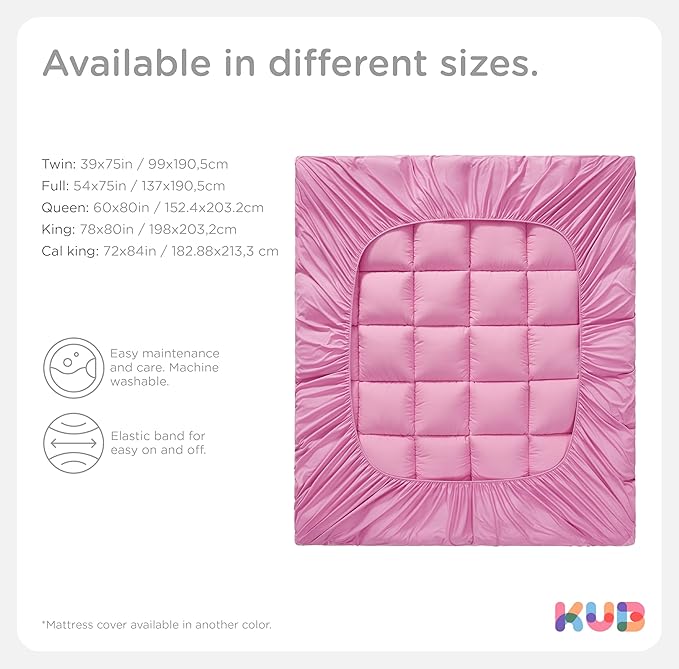 KUB Twin Cotton Mattress Topper, Breathable Pillow Top with 8-21 Inch Deep Pocket, 3D Snow Down Alternative Fill, Fluffy College Dorm Mattress Pad Cover (Pink, 39 * 75inch)
