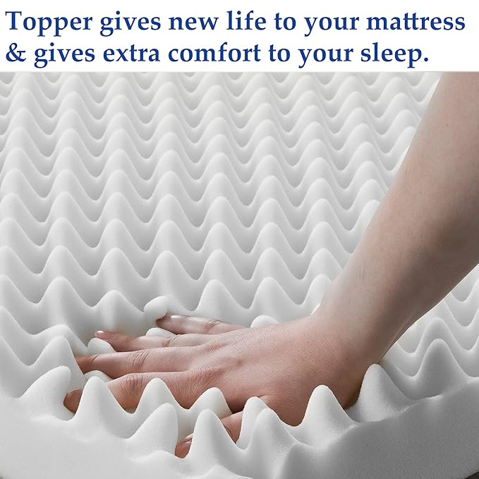 Treaton, 2-Inch Convoluted High Density Foam Mattress Topper, CertiPUR-US Certified for Superior Comfort and Support, Twin, Green
