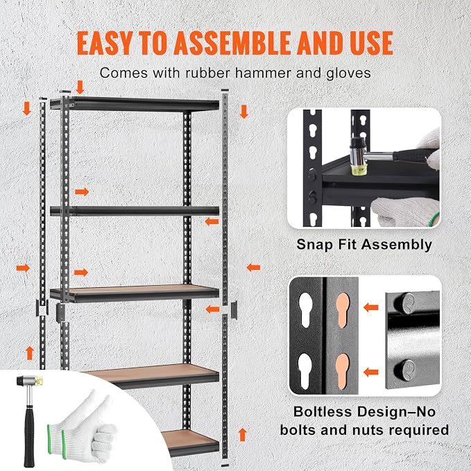 VEVOR Storage Shelving Unit, 5-Tier Adjustable, 2000 lbs Capacity, Heavy Duty Garage Shelves Metal Organizer Utility Rack, Black, 36" L x 18" W x 72" H for Kitchen Pantry Basement Bathroom Laundry - Image 6