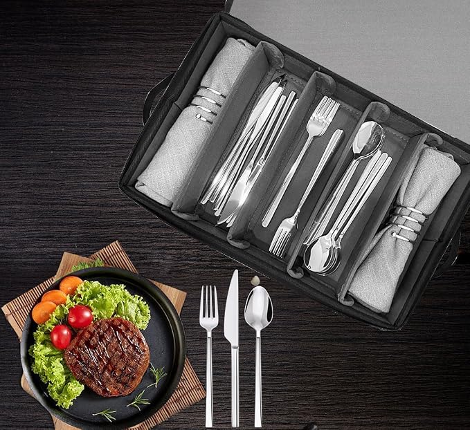 Silverware Organizer Chest,Silverware Storage Box,Stackable Flatware Storage Case,Spoon Organizer,Tableware Storage Box With 4 Dividers for Moving Transport,Kitchen Utensil cutlery Organizer - Image 7
