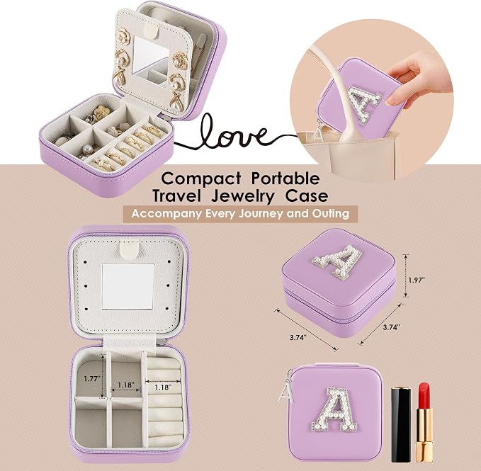 Travel Jewelry Case, Small Jewelry Box Organizer with Personalized Initials, Gifts for Girl Women, Wife Girlfriend Daughter Niece, Bridesmaid Gifts, Birthday - Image 4