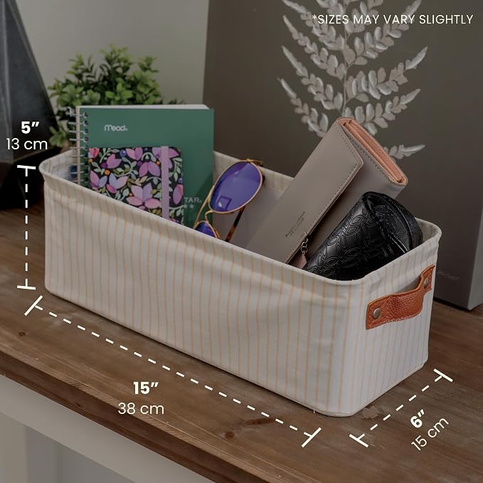 OrganiHaus Narrow Fabric Storage Baskets 2 Pack, Narrow Storage Bins for Shelves, Closet Storage Bins for Pantry Entryway, Cloth Canvas Basket, White/Brown - Image 5
