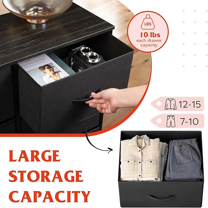 WLIVE Fabric Dressers for Bedroom with 10 Drawers, Chest of Drawers, Dresser for Closet, Living Room, Hallway, Entryway, Black