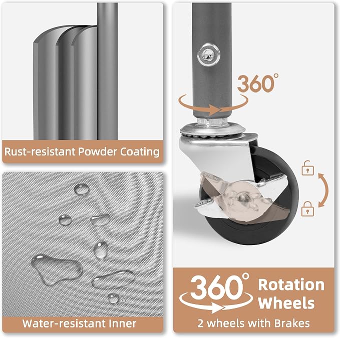 STORAGE MANIAC 80 Liters Vertical Rolling Laundry Hamper, 2 Section Laundry Sorter with Wheels and 2 Breaks, 2-tier Laundry Baskets for Small Space, Dorm, Laundry Room, Closet, Bathroom, Gray 2-tier - Image 4