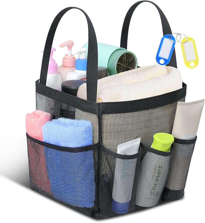 Temede Mesh Shower Caddy Tote, Large Shower Caddy Basket Portable, Quick Dry Hanging Toiletry Bag, 8 Storage Pocket Handle Bath Organizer for College Dorm, Gym, Camp, Travel by Temede