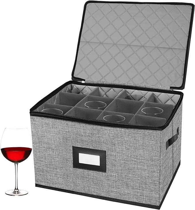 China Storage Containers hard shell-Quilted Wine Glass Storage Box,Moving Boxes,Storage Containers for Organizing,Stackable Stemware Storage Cases,Moving Supplies,Household Essentials by OURUER