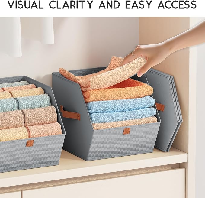 Homsorout Fabric Closet Storage Cubes - 6 Pack Square Storage Bins with Dual Handles for Clothes, Towels, Toys, Cube Storage Organizers for Bedroom, Nursery, Shelves, Closet, Small Spaces, Grey - Image 9