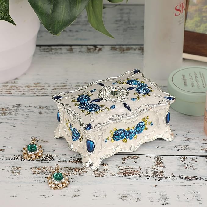 Hipiwe Vintage Trinket Box Metal Jewelry Box Wedding Ring Box Keepsake Box Treasure Box Chest Ornate Antique Finish Engraved Box Case Small - Image 6