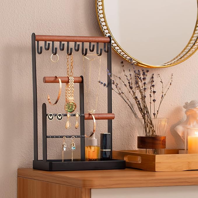 ProCase Cute Jewelry Stand, Aesthetic Jewelry Organizer for Dresser Vanity, Jewelry Holder Display for Necklaces Earrings, Gifts for Teen Girls Women, Bedroom Dorm Decor -Medium, Black - Image 2