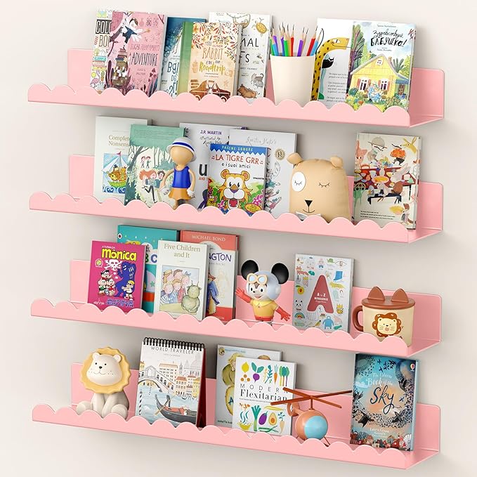 Floating Shelves for Wall, 23 Inch Metal Nursery Book Shelves 4 Pack, Wall Mounted Book Shelf for Kids Room, Bedroom, Bathroom, Playroom Decor (Pink) by Gattlukd