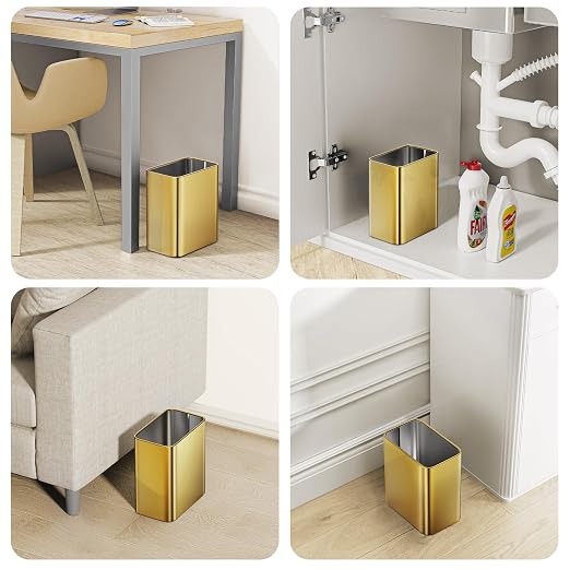 Cesun Small Bathroom Trash Can 2.1 Gallon Wastebasket, Modern Metal Garbage Can Office Waste Basket, Gold Stainless Steel Trash Bin for Bedroom, Home Office, Toilet, rv, Near Desk, Under Sink - Image 7
