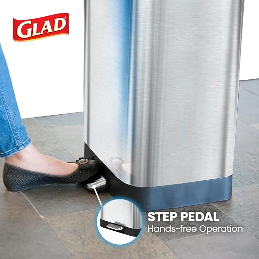 Glad Stainless Steel Step Trash Can with Clorox Odor Protection | Large Metal Kitchen Garbage Bin with Soft Close Lid, Foot Pedal and Waste Bag Roll Holder, 20 Gallon, Stainless - Image 7